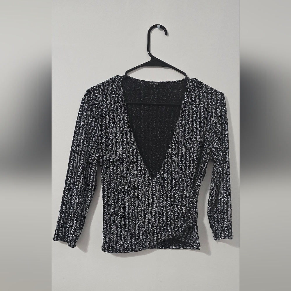 Blu Sage Black and White Patterned Top
